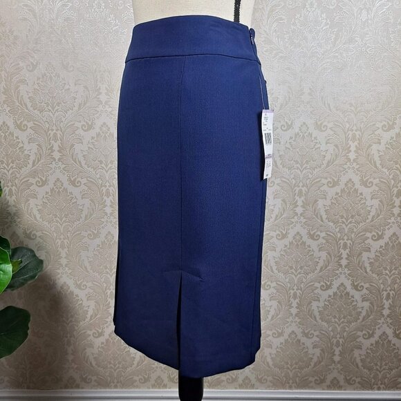 Black Label Evan-Picone Size 6 Navy Blue Pencil Skirt Kick Pleats Back Zip NWT - Picture 4 of 12